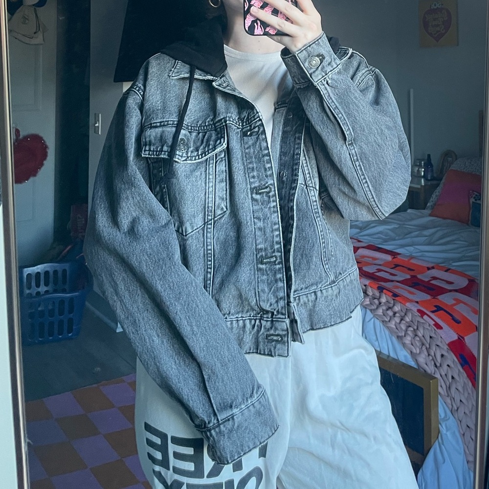Grey black denim hooded jacket free people